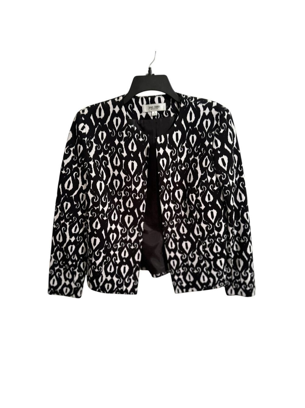 Jones Studio Separates Open Blazer Womens 8 Black & White 3/4 Sleeves Geometric